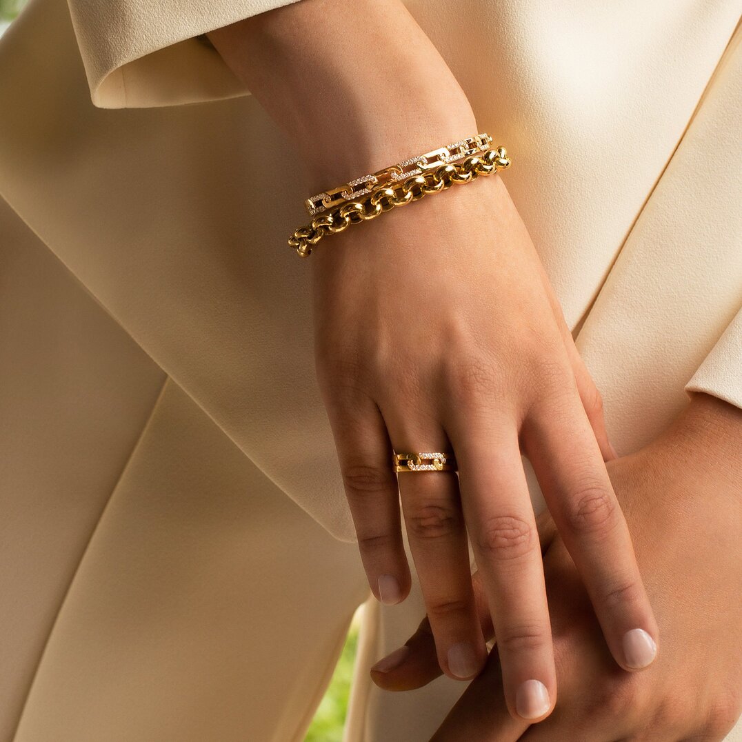 18K YELLOW DESIGNER GOLD CHUNKY ROLO LINK BRACELET Roberto Coin